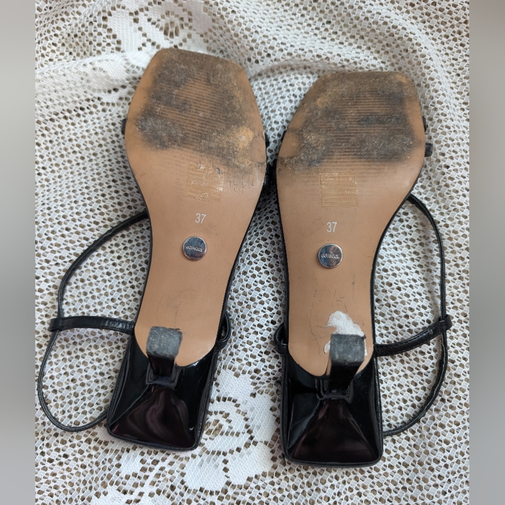 Topshop Strippy Squared Heeled Leather Sandals - Picture 4 of 4